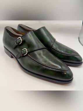 Bontoni Diamante III Monk strap Shoes in a dark green leather Sz 12